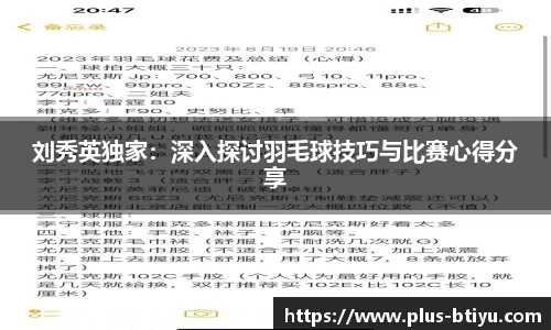 刘秀英独家：深入探讨羽毛球技巧与比赛心得分享